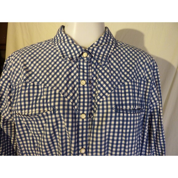 Duluth Trading Blue Checked-Long Sleeve Shirt-Snap Closer-Double Pocket-sz XL - Picture 2 of 4